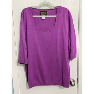 Bob Mackie Silk Blend Sweater 3X Purple 3/4 Sleeve Wearable Art Indie Office